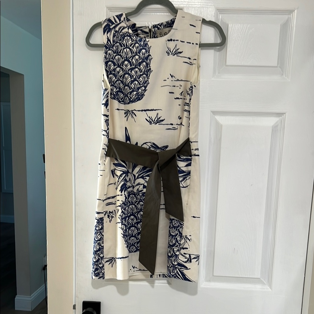 Sea New York Blue and White Dress with Black Belt